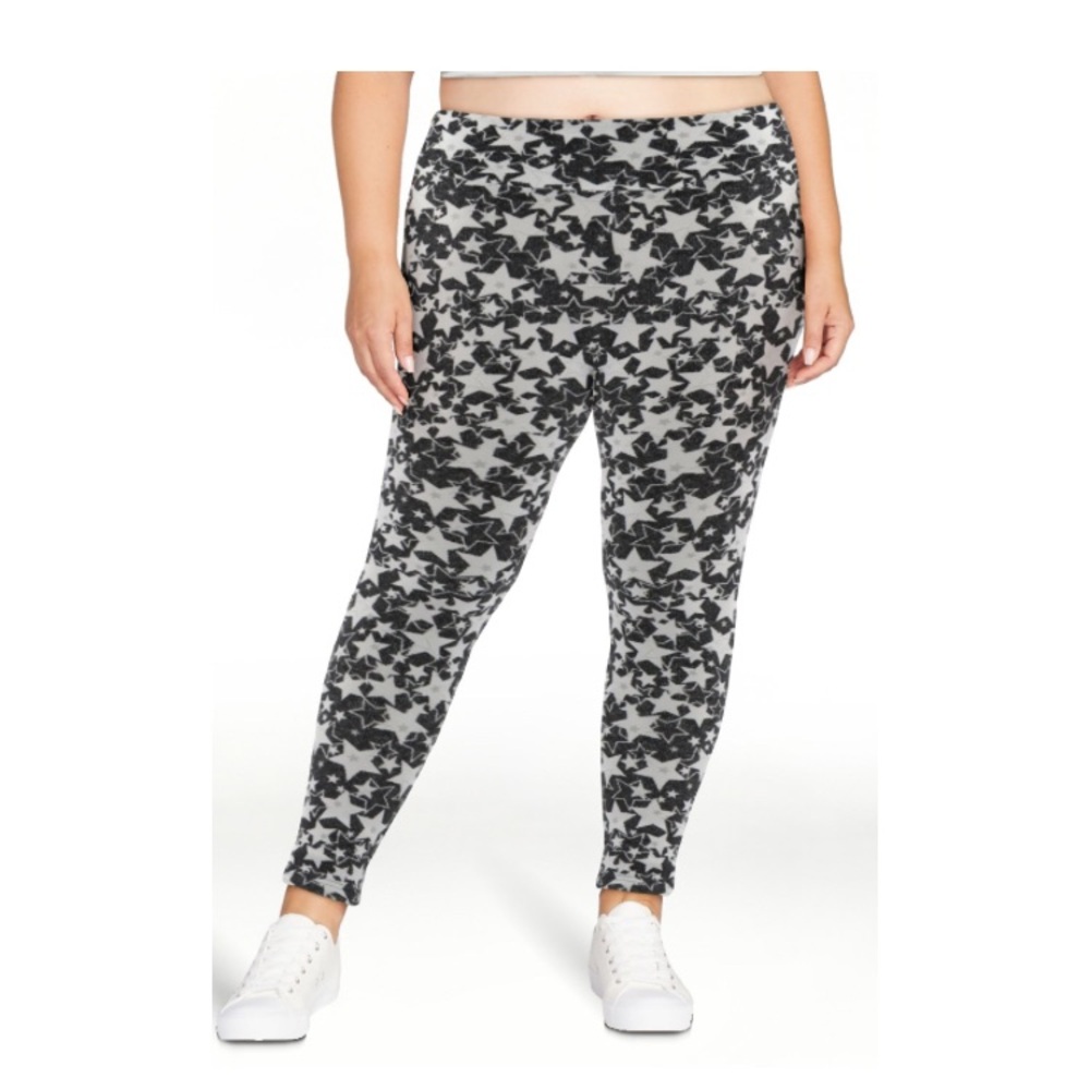 3/$15 - NWOT No Boundaries Ankle-Length Black & White Star Leggings, Sz XXL/1X